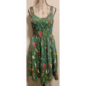 Disney Parks Enchanted Tiki Room Dress Green Tropical Bird Print Med New w/ Tag